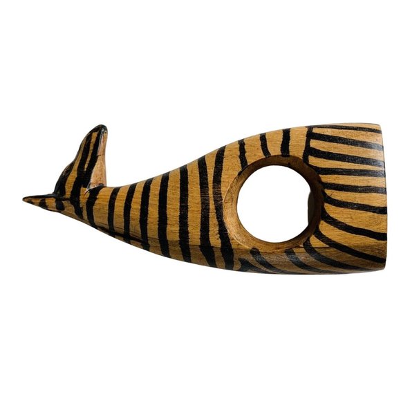 Wooden Carved Safari Animals Napkin Rings 4 Holder Zebra Leopard Tiger Elephant - Picture 12 of 16